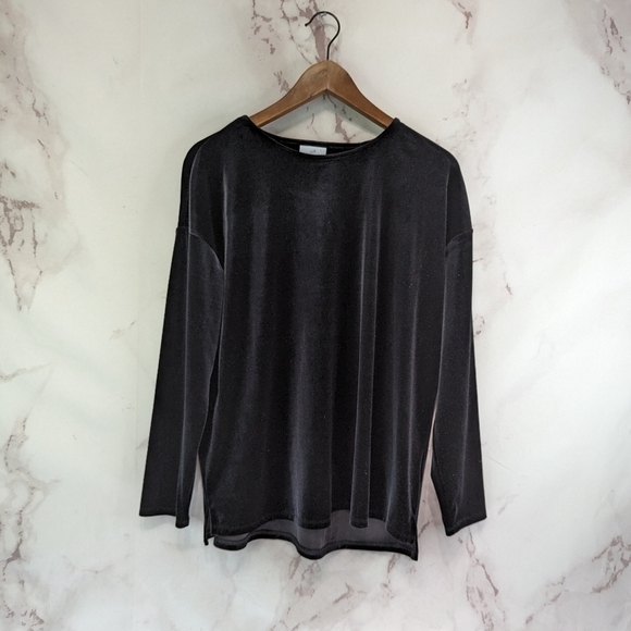 J Jill Shirt Womens Medium Black Velvet Long Sleeve Top Blouse Crewneck - Picture 1 of 9